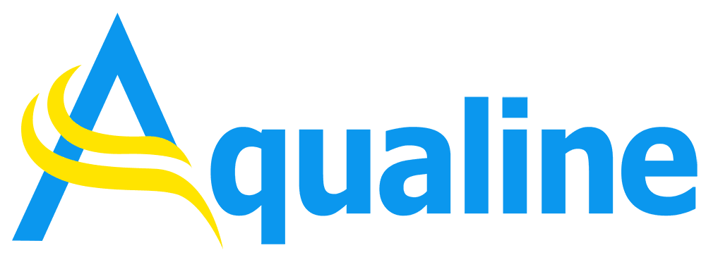 Brand logo with blue and yellow abstract geometric shapes on the left and a blue mark on the right.